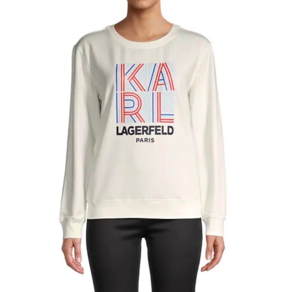 Karl Lagerfeld Women's Graphic Logo Cotton-blend Sweatshirt In Soft White